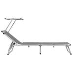 Folding Sun Lounger with Roof Aluminium and Textilene Grey