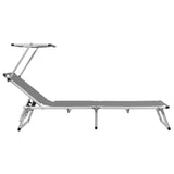 Folding Sun Lounger with Roof Aluminium and Textilene Grey - Side View