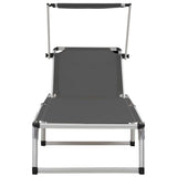 Folding Sun Lounger with Roof Aluminium and Textilene Grey - Top-Down View