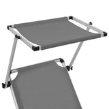 Folding Sun Lounger with Roof Aluminium and Textilene Grey - Rear View