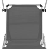 Folding Sun Lounger with Roof Aluminium and Textilene Grey - Close-Up Angle