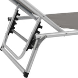 Folding Sun Lounger with Roof Aluminium and Textilene Grey - Low Angle