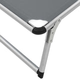 Folding Sun Lounger with Roof Aluminium and Textilene Grey - Extra Image