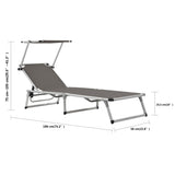 Folding Sun Lounger with Roof Aluminium and Textilene Grey - Extra Image