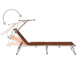 Folding Sun Lounger with Roof Aluminium and Textilene Brown - Front View