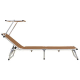 Folding Sun Lounger with Roof Aluminium and Textilene Brown - Side View