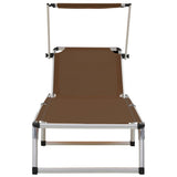 Folding Sun Lounger with Roof Aluminium and Textilene Brown - Top-Down View
