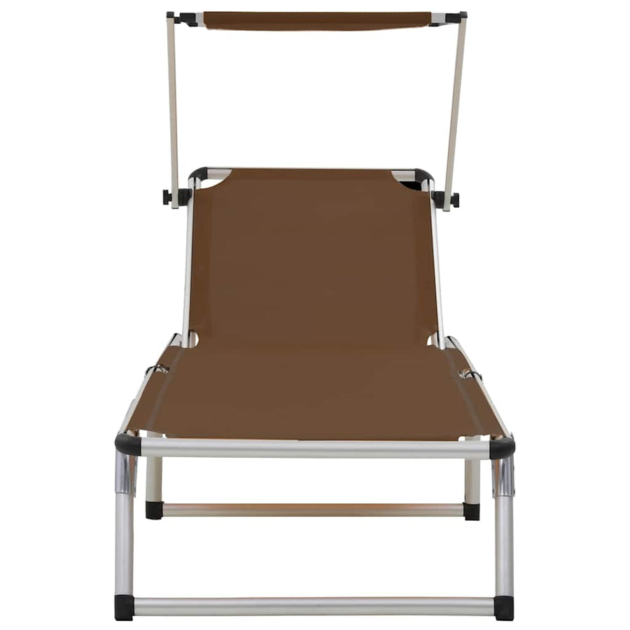 Folding Sun Lounger with Roof Aluminium and Textilene Brown