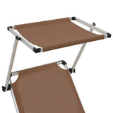 Folding Sun Lounger with Roof Aluminium and Textilene Brown - Rear View