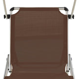 Folding Sun Lounger with Roof Aluminium and Textilene Brown - Close-Up Angle