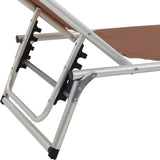 Folding Sun Lounger with Roof Aluminium and Textilene Brown - Low Angle