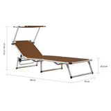 Folding Sun Lounger with Roof Aluminium and Textilene Brown - Extra Image