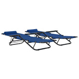 Folding Sun Loungers 2 pcs with Footrests Steel Blue - Front View