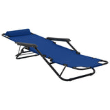 Folding Sun Loungers 2 pcs with Footrests Steel Blue - Close-Up Angle