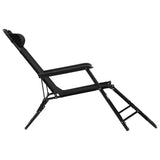 Folding Sun Loungers 2 pcs with Footrests Steel Black - 45-Degree Angle