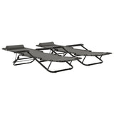 Folding Sun Loungers 2 pcs with Footrests Steel Grey - Front View
