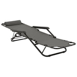 Folding Sun Loungers 2 pcs with Footrests Steel Grey - Close-Up Angle