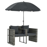 2 Seater Garden Sofa with Cushions and Parasol Grey Poly Rattan - Side View
