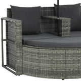 2 Seater Garden Sofa with Cushions and Parasol Grey Poly Rattan - Rear View