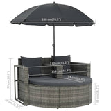 2 Seater Garden Sofa with Cushions and Parasol Grey Poly Rattan - Low Angle