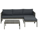 3 Piece Garden Lounge Set with Cushions Poly Rattan Grey - Front View