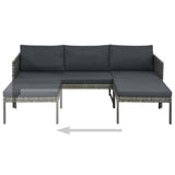 3 Piece Garden Lounge Set with Cushions Poly Rattan Grey - Side View