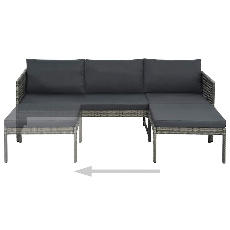 3 Piece Garden Lounge Set with Cushions Poly Rattan Grey
