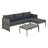 3 Piece Garden Lounge Set with Cushions Poly Rattan Grey - Close-Up Angle