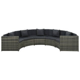 7 Piece Garden Lounge Set with Cushions Poly Rattan Grey - Front View