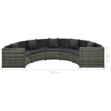7 Piece Garden Lounge Set with Cushions Poly Rattan Grey - Rear View