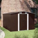 Garden Shed 257x298x178 cm Metal Brown - Front View