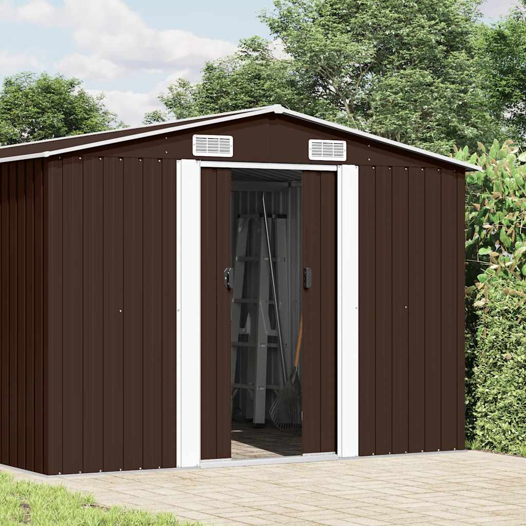 Garden Shed 257x392x181 cm Metal Brown