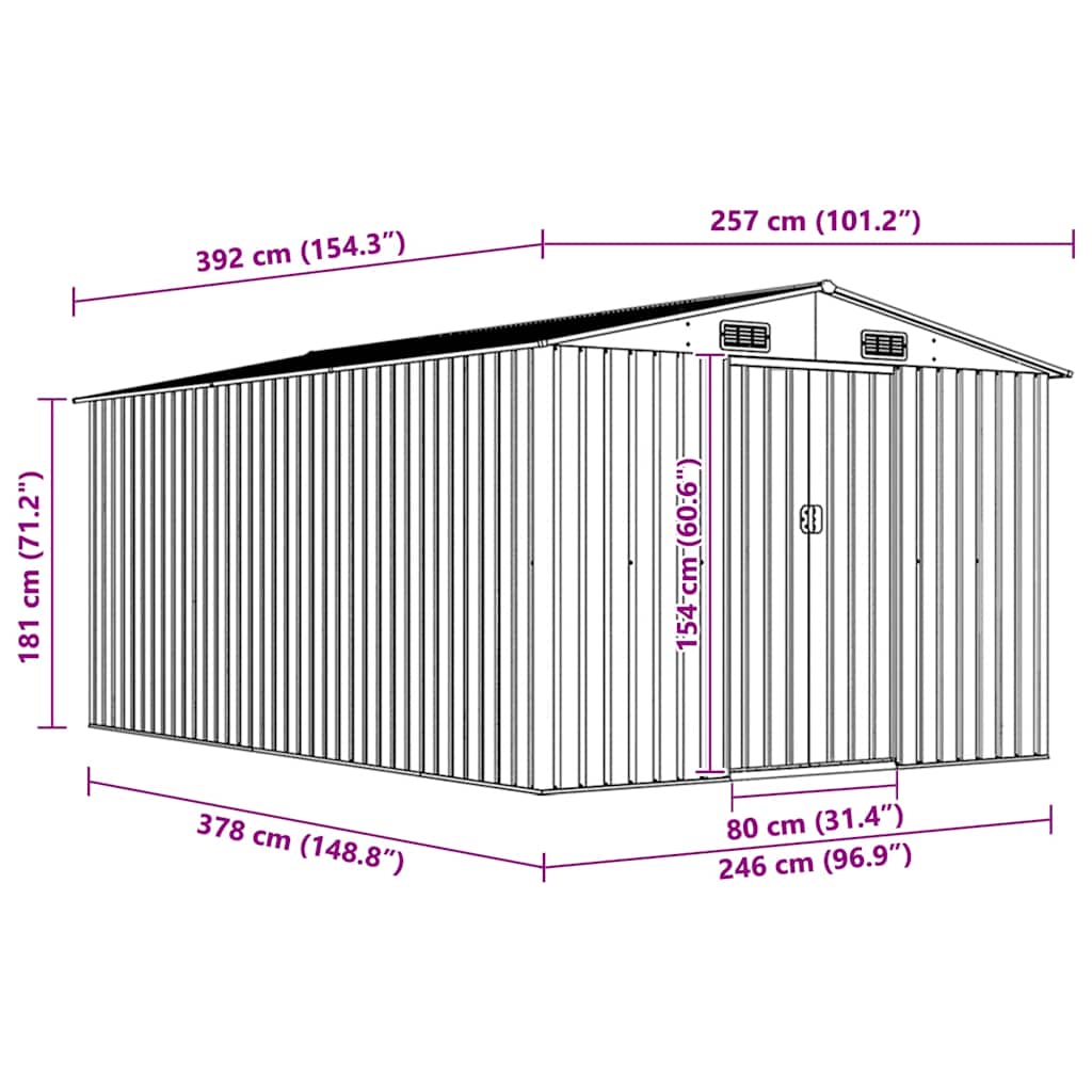 Garden Shed 257x392x181 cm Metal Brown