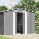 Garden Shed 257x489x181 cm Metal Grey - Front View
