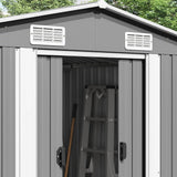 Garden Shed 257x489x181 cm Metal Grey - Side View