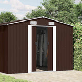 Garden Shed 257x489x181 cm Metal Brown - Front View