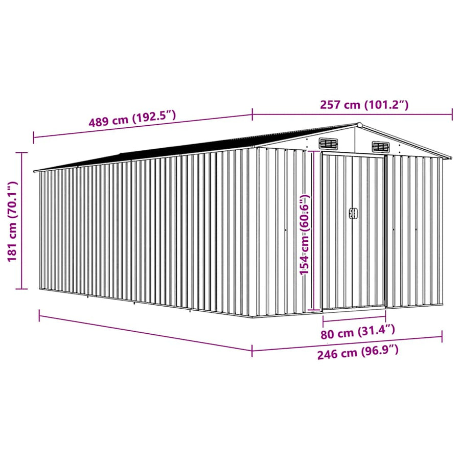 Garden Shed 257x489x181 cm Metal Brown