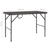 Folding Garden Table Brown 120x60x74 cm HDPE Rattan Look - Rear View