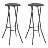 Folding Bar Stools 2 pcs HDPE and Steel Brown Rattan Look