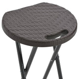 Folding Bar Stools 2 pcs HDPE and Steel Brown Rattan Look - Rear View