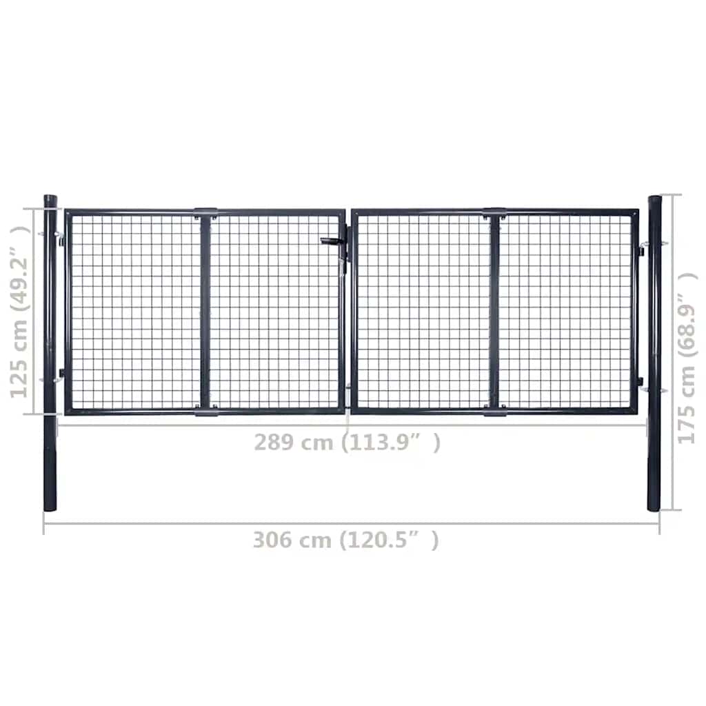 Mesh Garden Gate Galvanised Steel 306x125 cm Grey