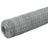 Chicken Wire Fence Galvanised Steel 25x1.5 m Silver - Front View