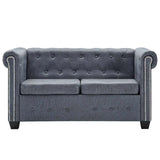 2-Seater Chesterfield Sofa Artificial Suede Leather Grey - Front View