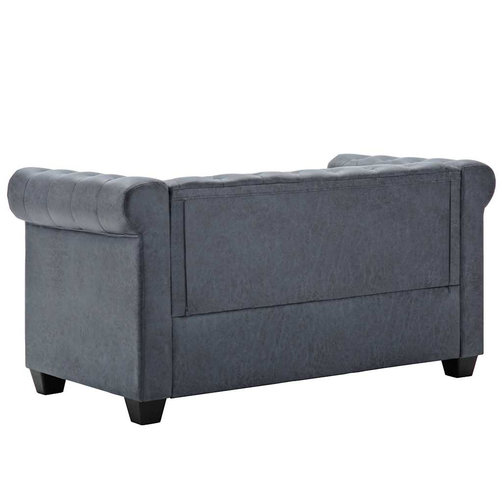 2-Seater Chesterfield Sofa Artificial Suede Leather Grey