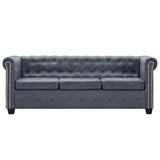 3-Seater Chesterfield Sofa Artificial Suede Leather Grey - Front View