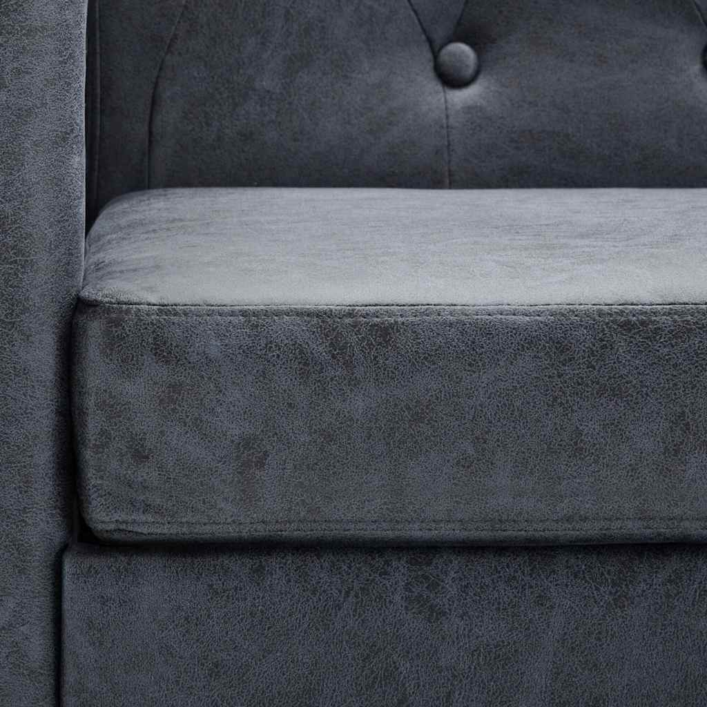 3-Seater Chesterfield Sofa Artificial Suede Leather Grey