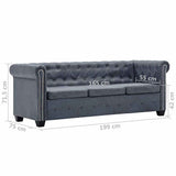 3-Seater Chesterfield Sofa Artificial Suede Leather Grey