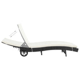 Sun Lounger with Wheels and Cushion Poly Rattan Black