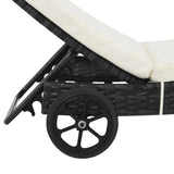 Sun Lounger with Wheels and Cushion Poly Rattan Black - Top-Down View