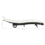 Sun Lounger with Wheels and Cushion Poly Rattan Black - Rear View